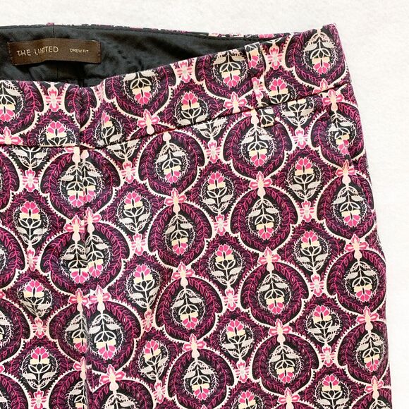 The Limited Drew Pants Women Size 2 Purple Floral Print Zip Pockets EUC - Picture 5 of 12